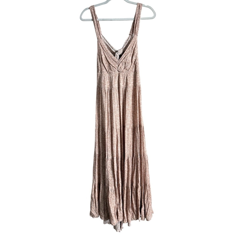 Dress Forum Los Angeles Neutral Pink Floral Tiered Boho Maxi Dress Large Cottage